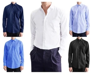 Camicia Uomo Manica Lunga 100 Cotone Elegante Casual Bianca Regular Fit blu Nera - Foto 1 di 32