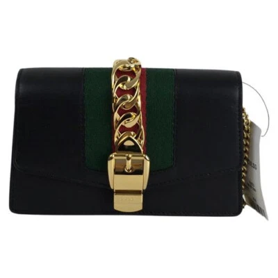 Gucci Women's Calfskin Super Mini Sylvie Chain Shoulder Bag Black Color - Image 1 of 4