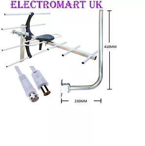 SMALL TV DIGITAL FREEVIEW HD AERIAL OUTDOOR LOFT 4/5G KIT BRACKET & 10M CABLE - Picture 1 of 1