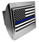 Emblème MÉTAL drapeau mince ligne bleue police sur chrome TOUT MÉTAL housse d'attelage FABRIQUÉE US