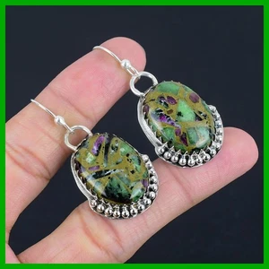 925 Silver Copper Ruby Zoisite Gemstone Mother Gift Drop Dangle Earrings Jewelry - Picture 1 of 6