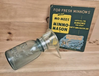 Trampa Minnow Mo-Mees Minno-Mason antigua rara de colección con letrero Foto 1 de 4