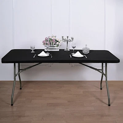 BLACK 6 ft FITTED SPANDEX Rectangular TABLE TOP COVER Wedding Events Decorations - Image 1 of 4