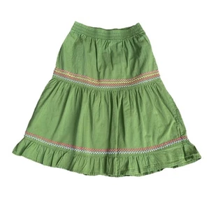 Gymboree Girls Olive Green Tiered Midi Skirt Lined Colored Rick Rack Accents 5 - Picture 1 of 8