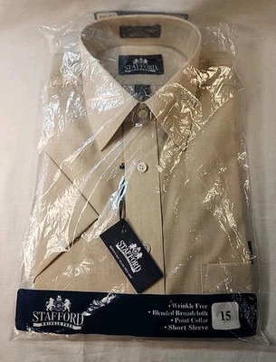 Stafford Men's Dress Shirt Khaki Short Sleeve Point Collar 15~Cotton/Poly~NOS  - Image 1 of 3