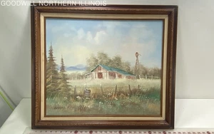 29"x25" Painting Of A Rustic Barn In A Field Scenery By Artist Charles - Picture 1 of 5