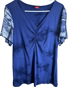 Top donna Glima blu navy maniche corte senza cuciture lungo top scollo a V grande nuovo con etichetta - Foto 1 di 5