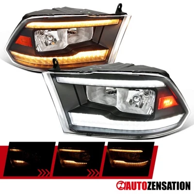 Fit 2009-2018 Dodge Ram 1500 2500 3500 Black Headlights LED Sequential Signal - Image 1 of 4