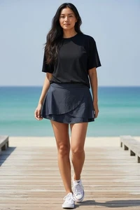 Neu mit Etikett Anne Cole Badeskort S schwarz Wickelhose vorne Bademode Strandmode trendy - Bild 1 von 5