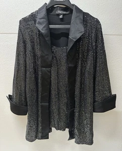 Silber Schwarz Voll Pailletten Offen Blazer Satinbesatz Neu Größe 1X Hochzeit Party - Bild 1 von 10