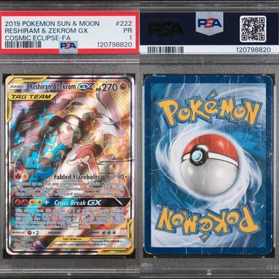 🔥 PSA 1 POOR RESHIRAM & ZEKROM GX FA | SUN & MOON COSMIC ECLIPSE 222/236🔥 - Image 1 of 4