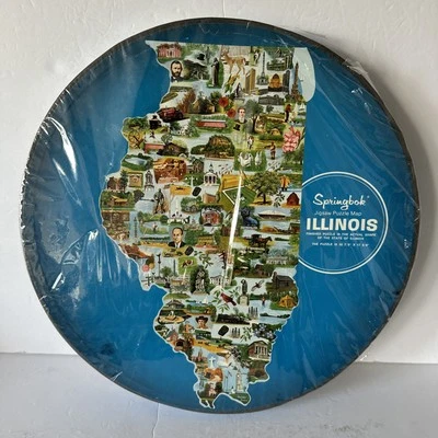 New SEALED Vintage 1969 Springbok Contour 400 pc. Puzzle State of Illinois Map - Image 1 of 4