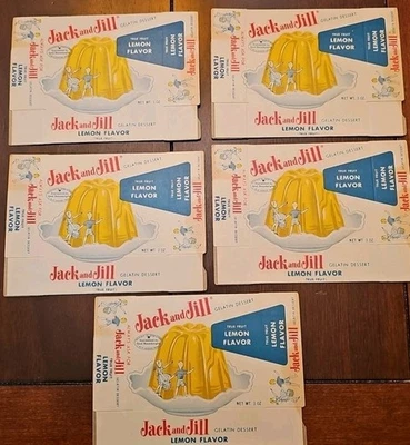 Lote de 5 caixas de publicidade vintage Jack & Jill gelatina gelatina sabor limão não usado - Imagem 1 de 2