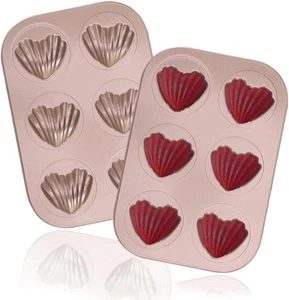 Madeleine Form Kuchenform, 2 Stück 6 Hohlräume Herzform klein, Champagner Gold  - Bild 1 von 5