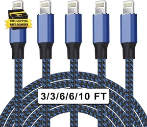 5Pack(3/3/6/6/10 Ft)[Apple Mfi Certified] Iphone Charger Long Lightning Cable Fa - Picture 1 of 7