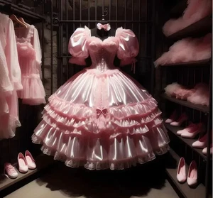 Vestido rosa victoriano de quinceañera vestido de baile de hadas con lazo en capas - Imagen 1 de 5