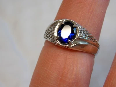 LAB BLUE SAPPHIRE SIZE 8.75 MEN'S RING 925 STERLING SILVER USA Made - Image 1 of 4