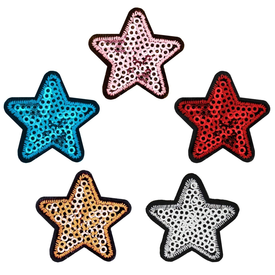 5 Pailletten Aufbügler, Aufnäher Stern 35mm, Farbmix - Bild 1 von 1