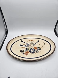 VTG. Tonala Pottery Oval Serving Platter Owl with Florals Mexico Signed - Picture 1 of 8