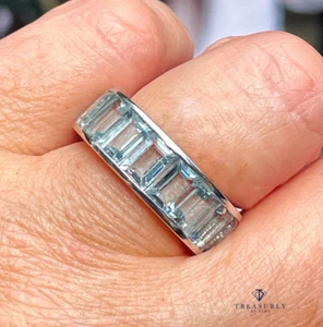 Wide Estate Eternity Aquamarine Wedding Anniversary 14K WG Channel Set Band Ring - Picture 1 of 17