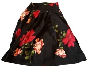 See You Monday Los Angeles Skirt Size S Black Red Floral A Line Pull On Skater - Picture 1 of 11