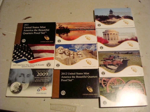 2009 - 2018-S quarter Proof Sets - Complete Run in OGP - All Boxes & COA's Cover
