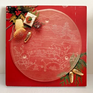 Mikasa Crystal Christmas Spirit 14" Frosted Cake Plate Platter West Germany VTG - Picture 1 of 7