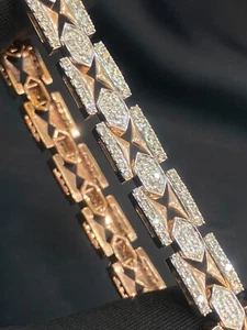 4.30 Cts Round Brilliant Real Diamonds Mens Iced Out Tennis Bracelet In 14K Gold - Picture 1 of 12