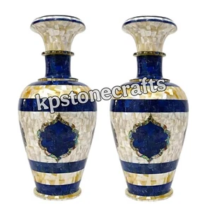 24" Marble Flower Vase | Handmade Inlay Art with Mother of Pearl & Lapis Lazuli - Picture 1 of 7