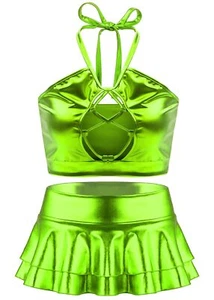 Women's Rave Outfit Sets For Women Festivals 2 Pcs Metallic Tops Skirt EDM Pa... - Picture 1 of 7