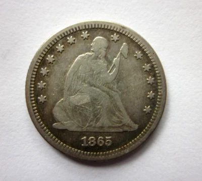 1865 LIBERTY SEATED QUARTER 25c COIN PHILADELPHIA MINT RARE ORIGINAL CIVIL WAR D - Image 1 of 2