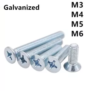 Verzinkter Stahl Kreuzschlitz Senkkopf Gewinde Rollschrauben M3 - M6 - Bild 1 von 12