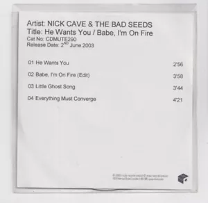 (LM335) Nick Cave & The Bad Seeds, He Wants You / Babe I'm On Fire - 2003 DJ CD - Picture 1 of 2