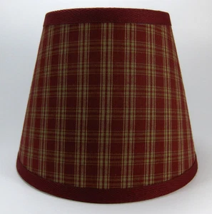 Primitive Burgundy Sturbridge Plaid Homespun Fabric Lampshade Lamp Shade - Picture 1 of 16