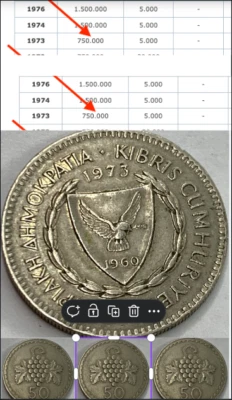Exclusive Cyprus 50 Mils Pair – 1963  (2.8M) & 1973 Only Monted  (750K) Coins! - Image 1 of 4
