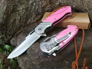 Pink Pocket Knife Leather Landyard Stainless Steel EDC Ladies 😍👀