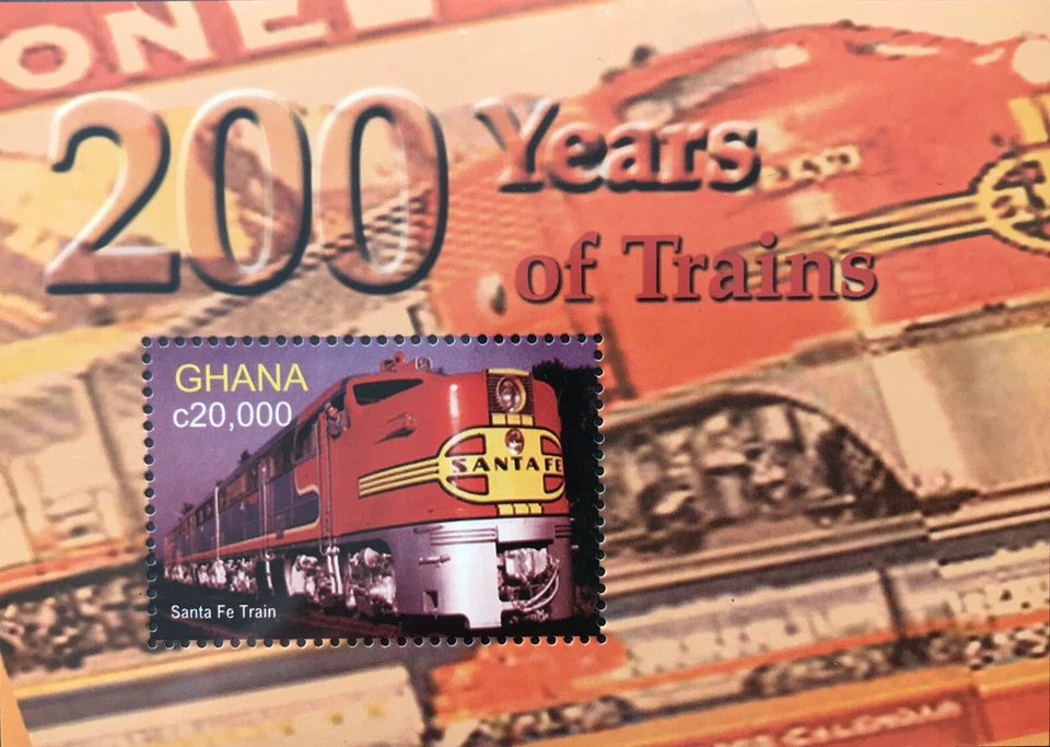 GHANA TRAIN STAMPS S/S 2005 MNH SANTA FE 200 YEARS OF TRAINS STEAM LOCOMOTIVE 1 - Image 1 of 1