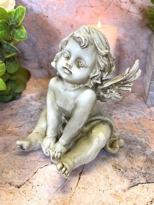 Guardian Angel Figurine Grave Cherub Ornament Memorial Cemetery Decor Statue - Image 1 of 4
