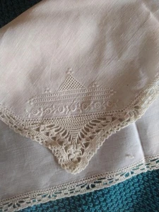 Fazzoletto 10,5" VINTAGE OFF WHITE IMPREZIOSITO~SPOSA~PIZZO~MATRIMONIO~COTONE~SPOSO - Foto 1 di 7