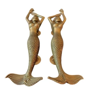 RARE 15.35" inches Pair Antique Mermaid Brass Door Pull, Brass Door Handle - Foto 1 di 6