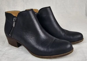Botas al tobillo Lucky Brand para mujer talla 8 LP-Burklee de cuero negro con cremallera - Imagen 1 de 8