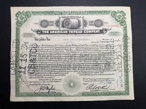 Certificado de acciones de American Thread Company 1928 - Historia de la industria textil - Imagen 1 de 2