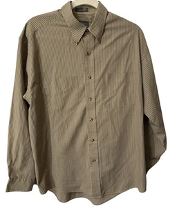 Van Heusen Button Up Shirt Men's M Brown with Blue Stripe Non-Iron EUC - Picture 1 of 3