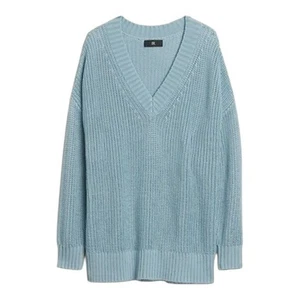 Banana Republic Oversized Cable Knit Sweater XS Petite Blue V Neck New - Picture 1 of 6
