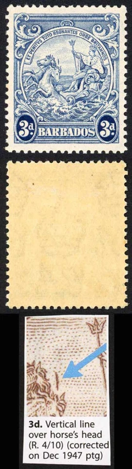 Barbados SG252ca Línea Variedad Azul 3d Sobre Cabeza de Caballo M/M Gato 130 libras Foto 1 de 1