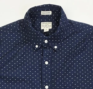 J. Crew Slim Untucked Stretch Size Large Mens Navy White Polka Dot Button Down - Picture 1 of 10