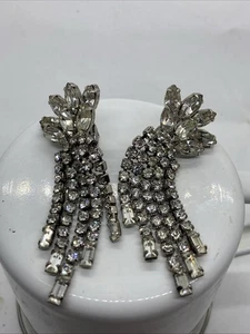 Vintage Art Deco Stil weiß klar Strass Hänger Wasserfall Clip Ohrringe - Bild 1 von 18