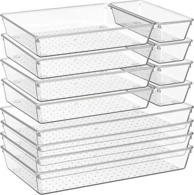 12 Pack Large Clear Plastic Drawer Organizer Trays MULTI-USE Acrylic Storage - Image 1 of 4