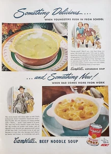 Anuncio impreso de sopa de espárragos de sopa de fideos Campbell's Beef Noodle 1944 - Imagen 1 de 1