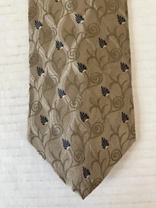Bill Blass Men's Necktie Tie Silk Satin Beige Scroll Blue Flower Abstract 57" - Picture 1 of 6